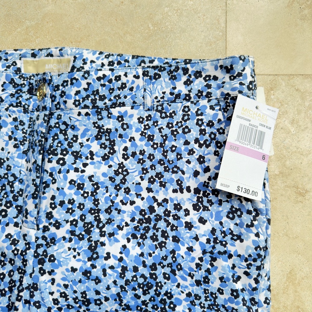 MICHAEL KORS Crew Blue Stretch Pants Floral Blue Brand NWT